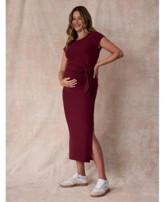 Maternity Crew Neck Short Sleeve Side Tie Midi Dress - Motherhood