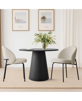 3-Piece 35 Inch Round Dining Set with Black Pedestal Table and 2 Fabric Upholstered Armless Chairs with Black Metal Legs-Maison Boucle