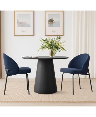 3-Piece 35 Inch Round Dining Set with Black Pedestal Table and 2 Fabric Upholstered Armless Chairs with Black Metal Legs-Maison Boucle