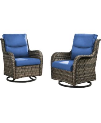 LunaCurve Wicker 3-Piece Outdoor Swivel Glider Set Outdoor Conversation Set with 5 in. Thick Cushions