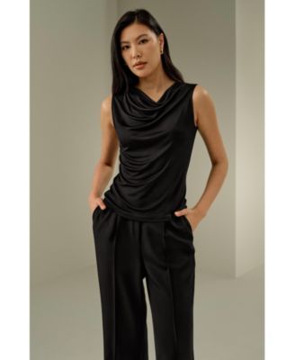 Women's Silk Jersey Cowl-neck Sleeveless Top