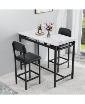 3 Piece Dining Table Set with 2 Upholstered Chairs for Kitchen or Small Apartment