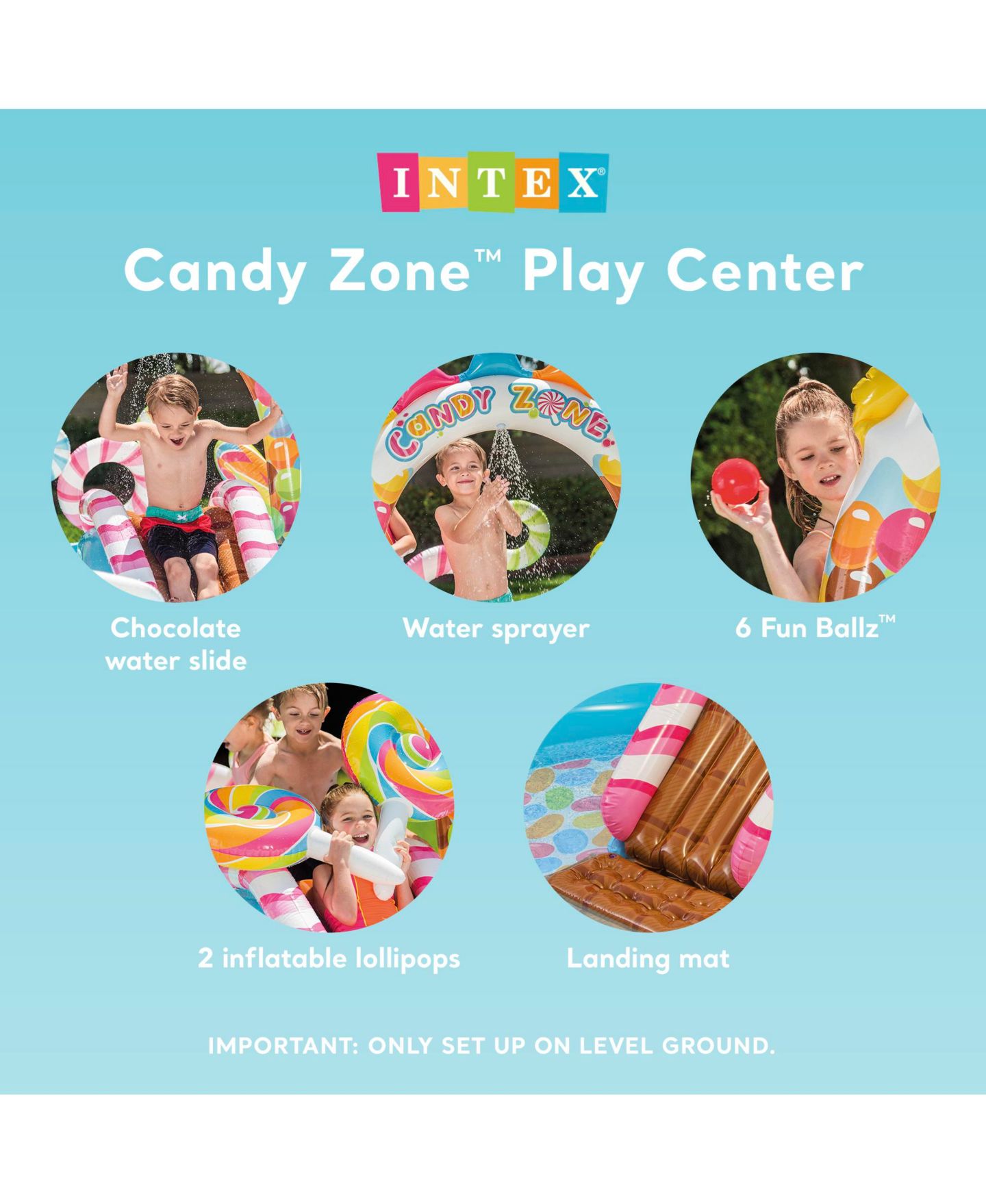 Детская игрушка Intex 9ft x 6ft x 51in Kids Inflatable Candy Zone Play Center Pool w/ Waterslide, цвет: Разноцветный — фото 3