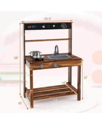 Kids Mud Kitchen Play Kitchen with Blackboard, Stoves, Removable Sink