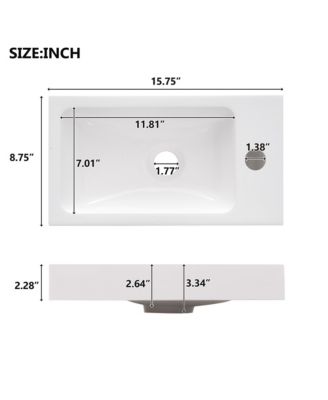15.75" Bathroom Vanity with Reversible Resin Sink, Adjustable Shelf, Push-to-Open Door and Reversible Cabinet