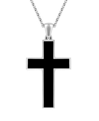 Men's Stone Cross Pendant Necklace in 22" Stainless Steel Chain