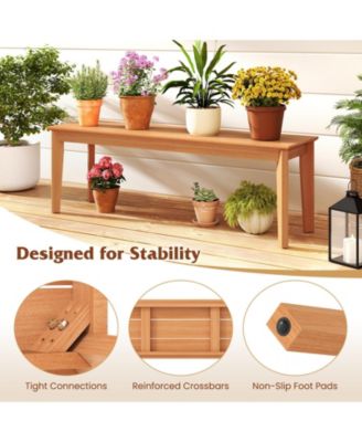 2PCS 55'' Teak Wood Bench 3-Person Backless Seating w/ 880 LBS Weight Capacity