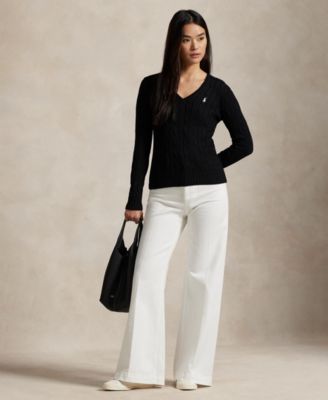 Women's Cable-Knit Cotton V-Neck Sweater