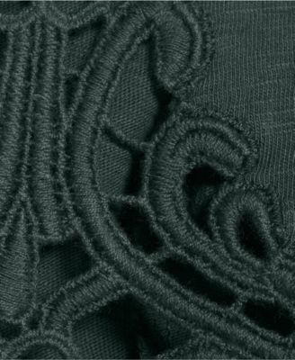 Women's Elbow Sleeve Slub Lace Trim T-Shirt