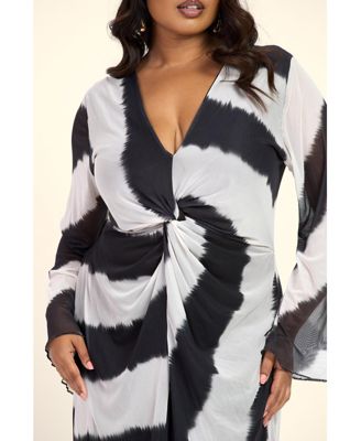 Women's Monochrome Twist Front Midi Dress