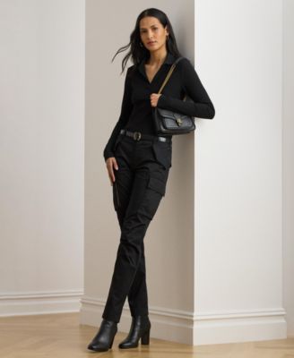 Women's Rib-Knit Long-Sleeve Polo Top