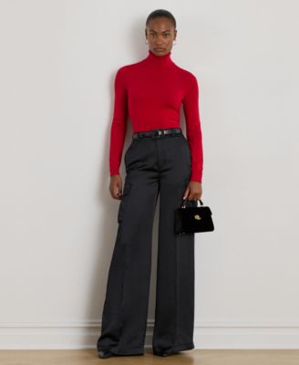 Women's Satin Charmeuse Wide-Leg Cargo Pants