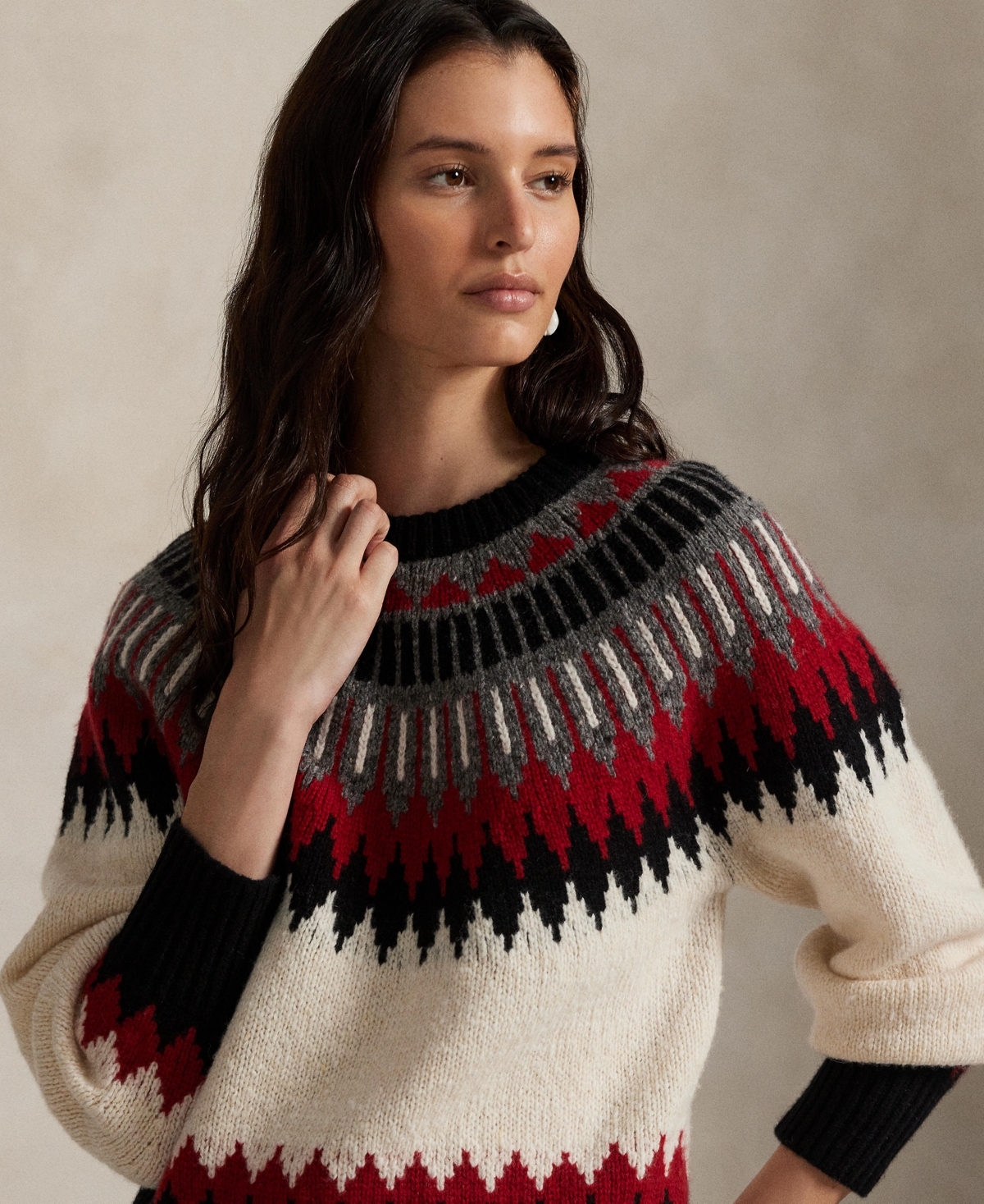 Polo Ralph Lauren Wool Blend Long Sleeve Crew Neck Sweater Authentic Cream Multi In Multi