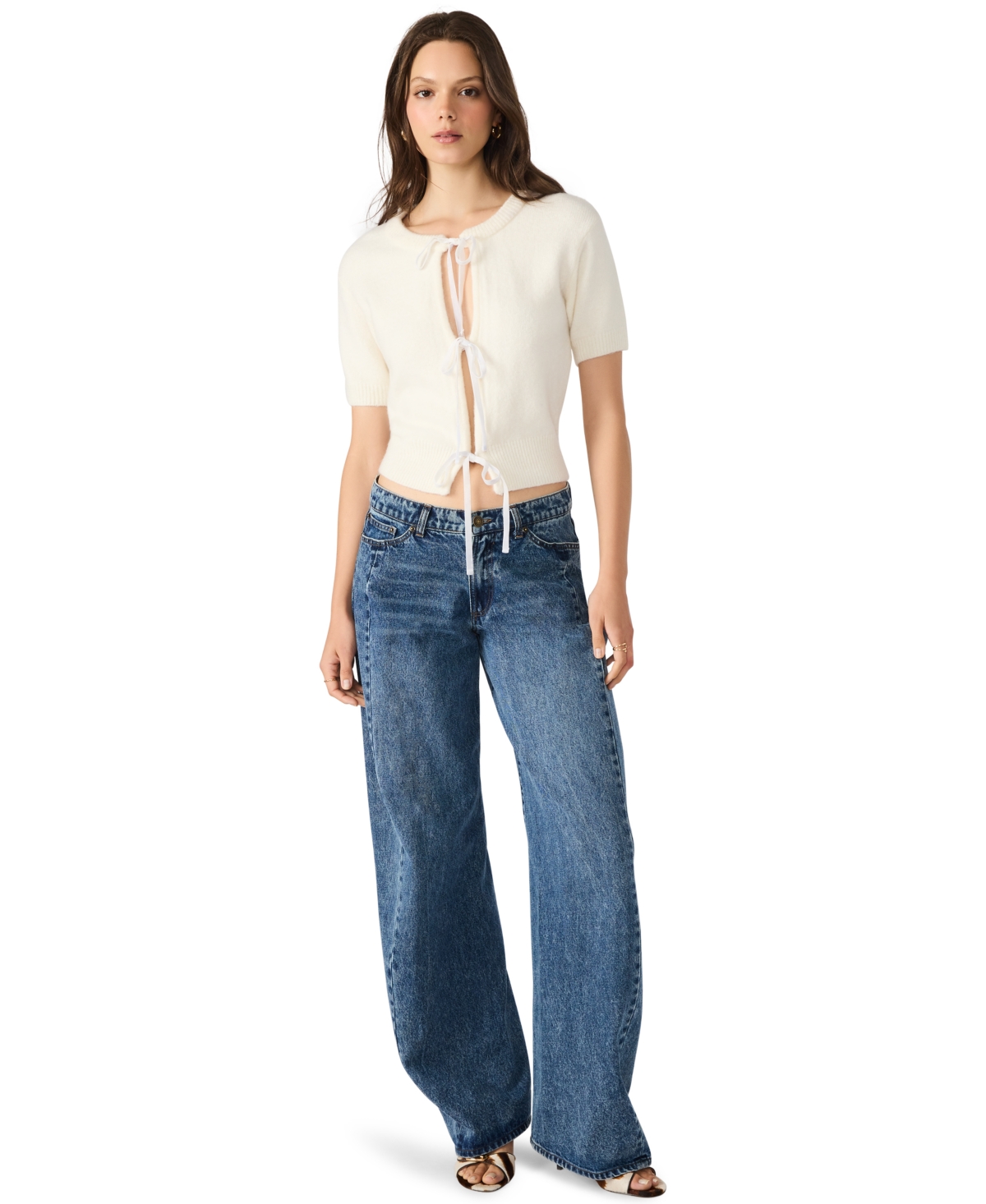 Steve Madden Women's Sereia Short Sleeve Tie-Front Cardigan