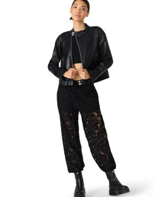 Women's Faux Leather Jett Trapeze Moto Collarless Jacket