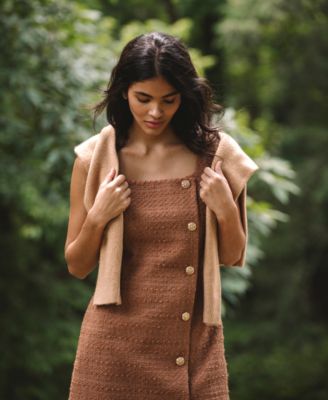 Women's Structured Tweed Square Neck Mini Dress