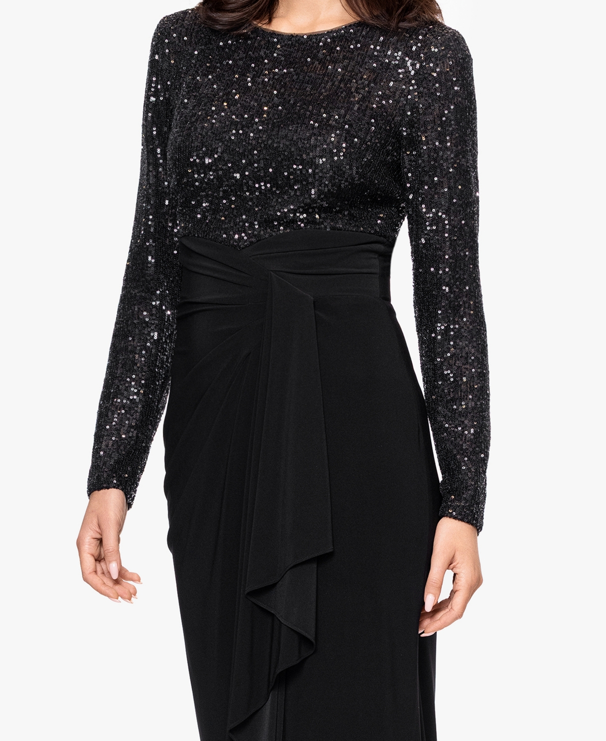 B & A By Betsy And Adam Betsy And Adam Women's Long Sleeve Sequined Dress In Black