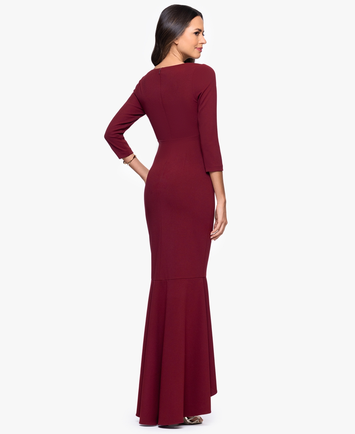 Betsy & Adam Women's Long Cascading Ruffle Gown
