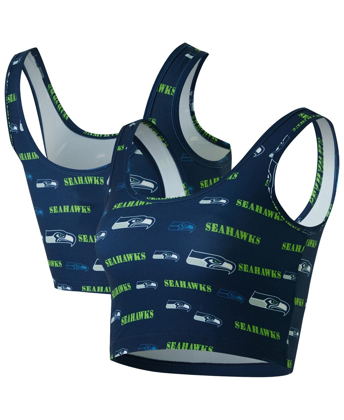 Concepts Sport Women's College Navy Seattle Seahawks Mosaic Allover Print Bralette In Green
