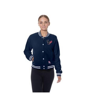 Women's Navy Houston Texans Throwback Fleece Full-Snap Jacket