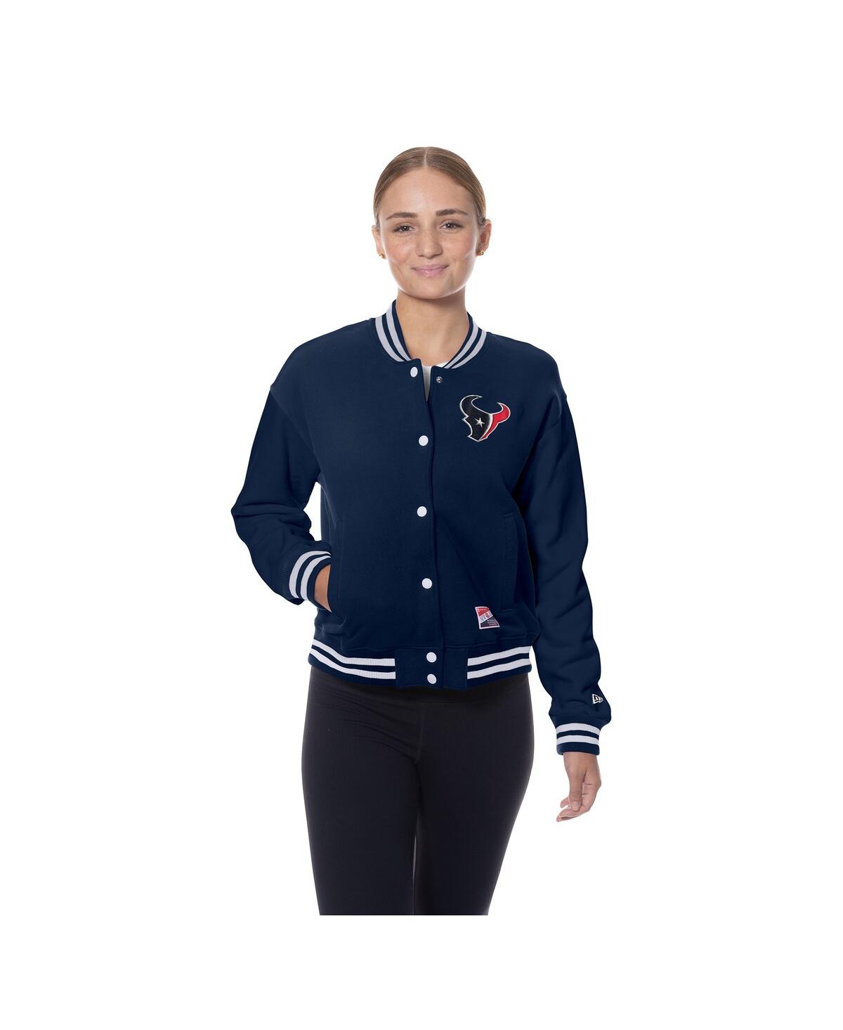 New Era Women's Navy Houston Texans Throwback Fleece Full-snap Jacket In Blue