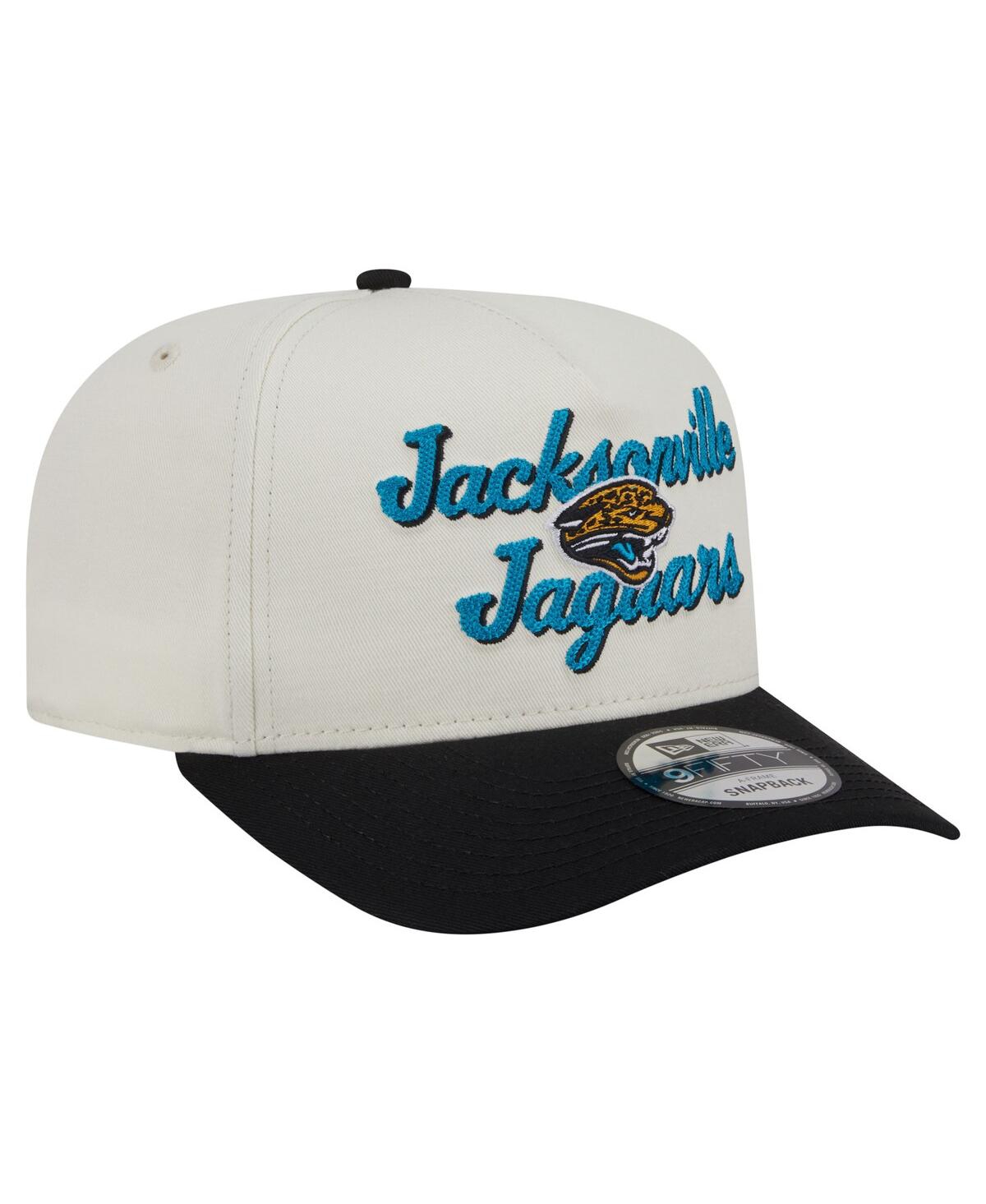 New Era Men's Cream/Black Jacksonville Jaguars Chainstitch A-Frame 9FIFTY Adjustable Hat