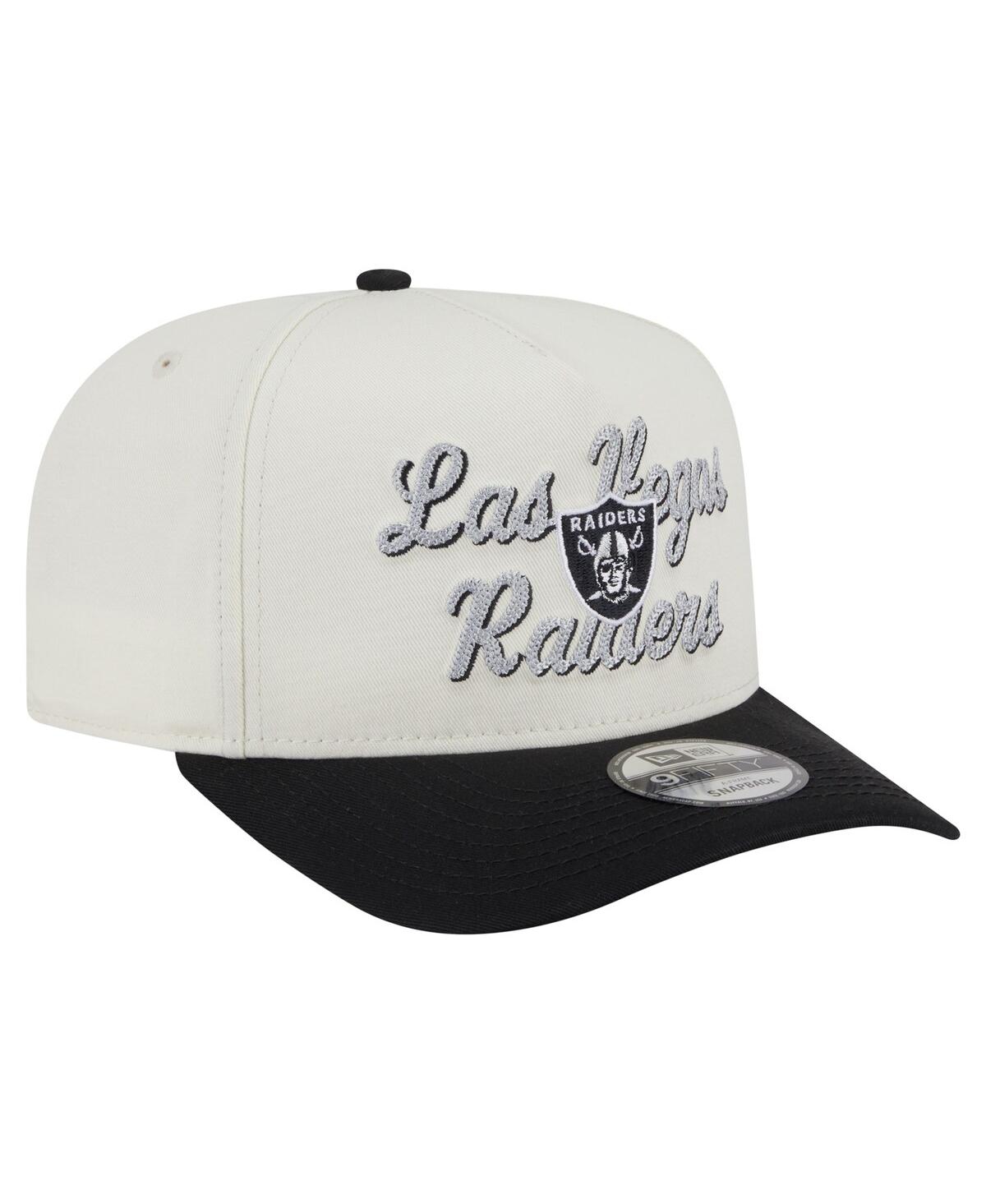 New Era Men's Cream/Black Las Vegas Raiders Chainstitch A-Frame 9FIFTY Adjustable Hat