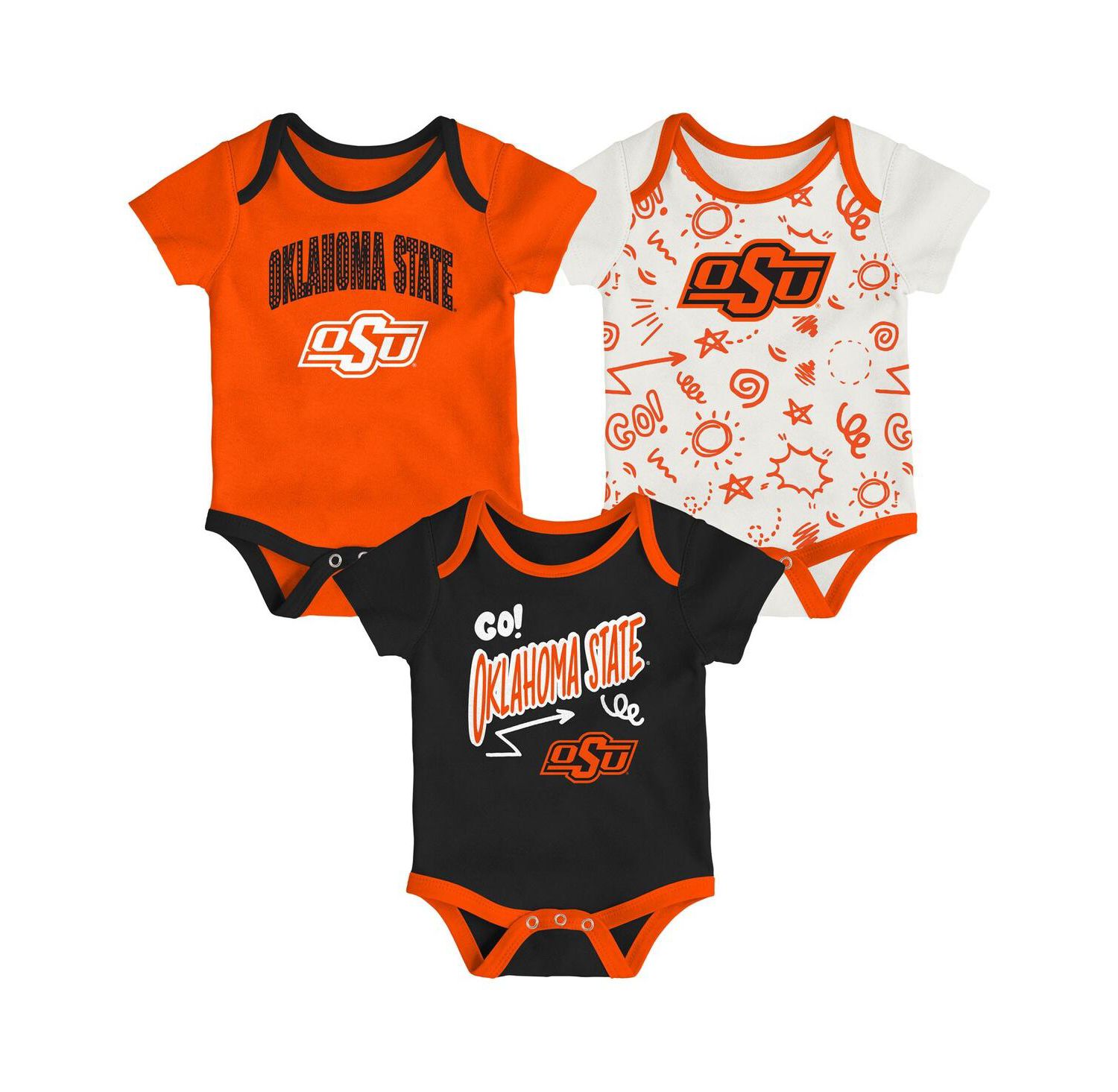 Baby Boys and Girls 3-Pack Oklahoma State Cowboys All Day Play Bodysuit Set