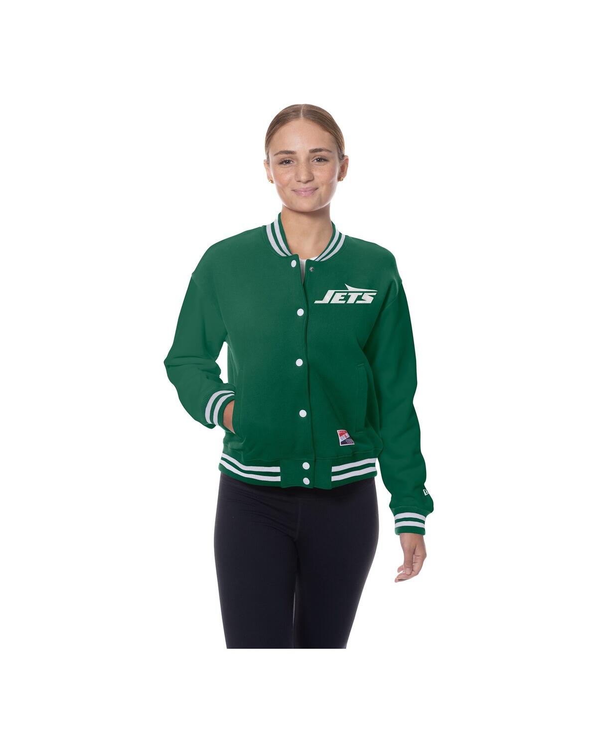 New Era Women's Kelly Green New York Jets Throwback Fleece Full-snap Jacket In Green