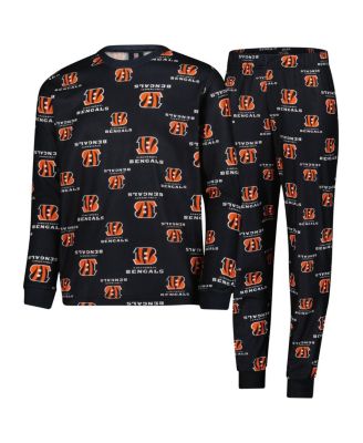 Outerstuff - Big Boys and Girls Black Cincinnati Bengals All-Over-Print Long Sleeve T-Shirt and Pants Sleep Set