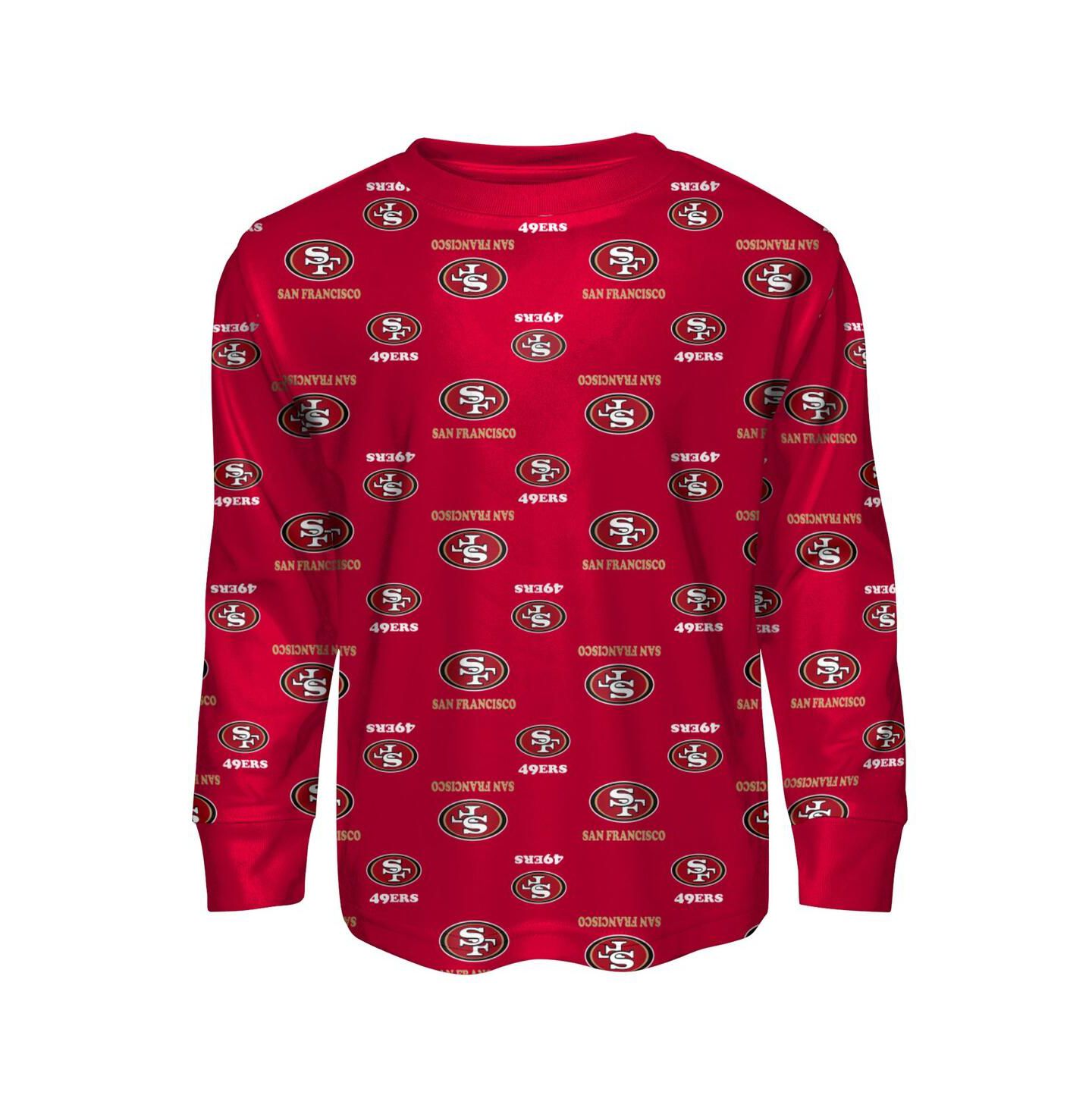 Детские пижамы Outerstuff Big Boys and Girls 2-Piece Scarlet San Francisco 49ers All-Over-Print Long Sleeve T-Shirt and Pants Sleep Set — фото 3