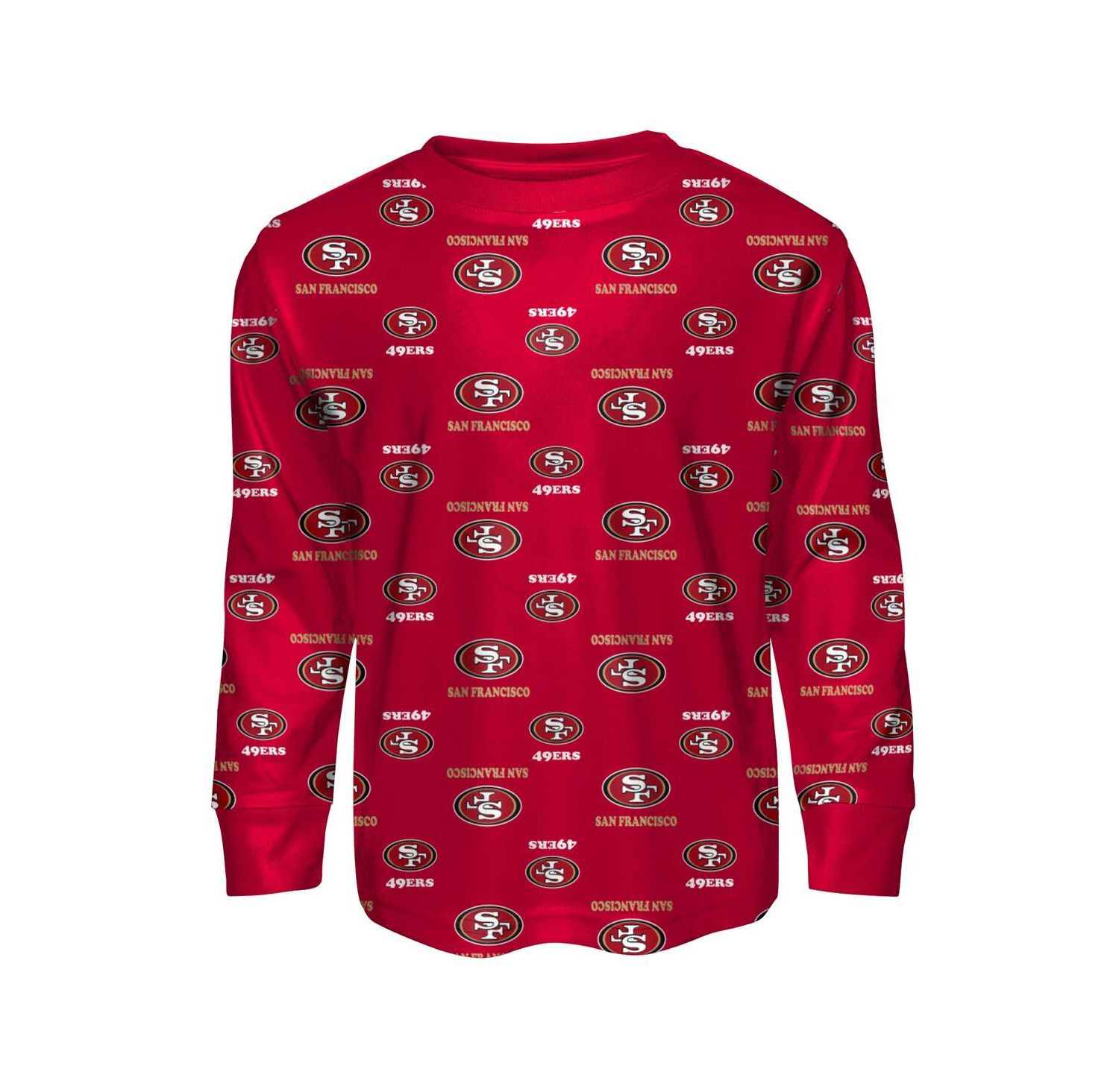 Big Boys and Girls 2-Piece Scarlet San Francisco 49ers All-Over-Print Long Sleeve T-Shirt and Pants Sleep Set