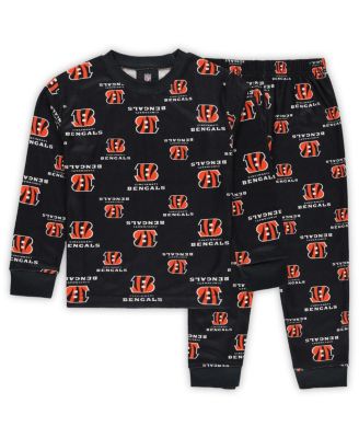 Outerstuff - Black Cincinnati Bengals All-Over-Print Long Sleeve T-Shirt and Pants Sleep Set