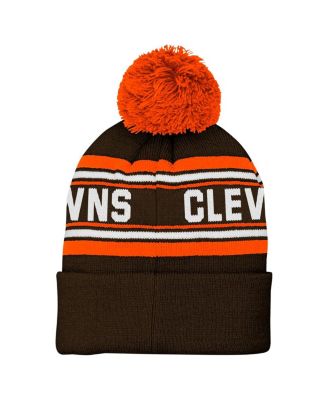 Big Boys and Girls Brown Cleveland Browns Jacquard Tassel with Pom Knit Hat
