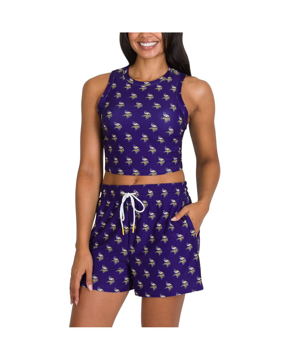 Concepts Sport Women's Minnesota Vikings Gauge Allover Print Cropped Tank Top Shorts Sleep Set In Blue