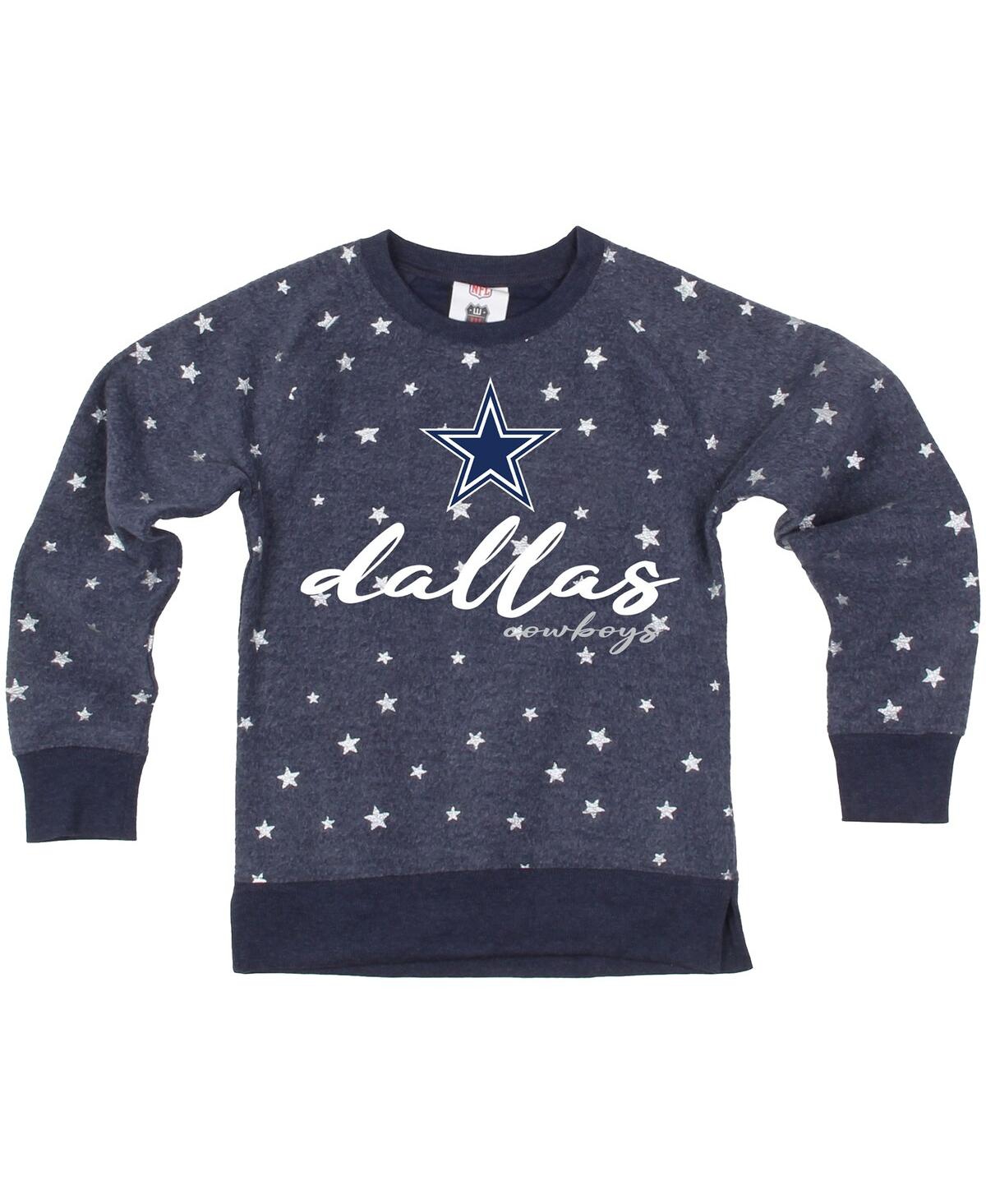 Wes & Willy Wes Willy Big Girls Navy Dallas Cowboys Shimmer Star Reverse Fleece Pullover Sweatshirt In Blue