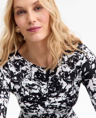 Women's Printed Long-Sleeve Shirred-Front Top, Macy's Exclusive