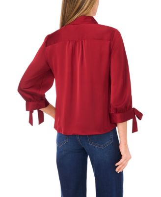 Women's 3/4-Sleeve Tie Cuffs Button-Down Blouse