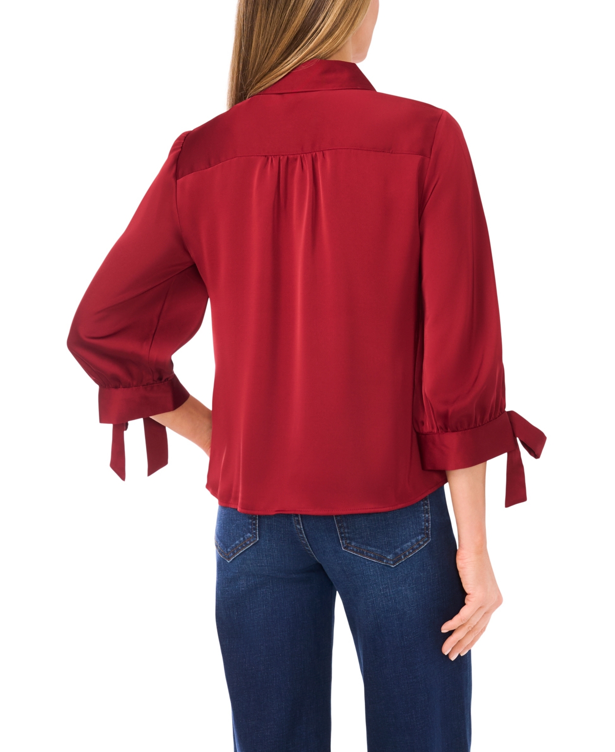 Cece 3/4 Sleeve Button Down Blouse In Red