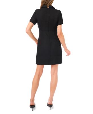 Women's Rhinestone Button Boucle Short-Sleeve Shift Dress