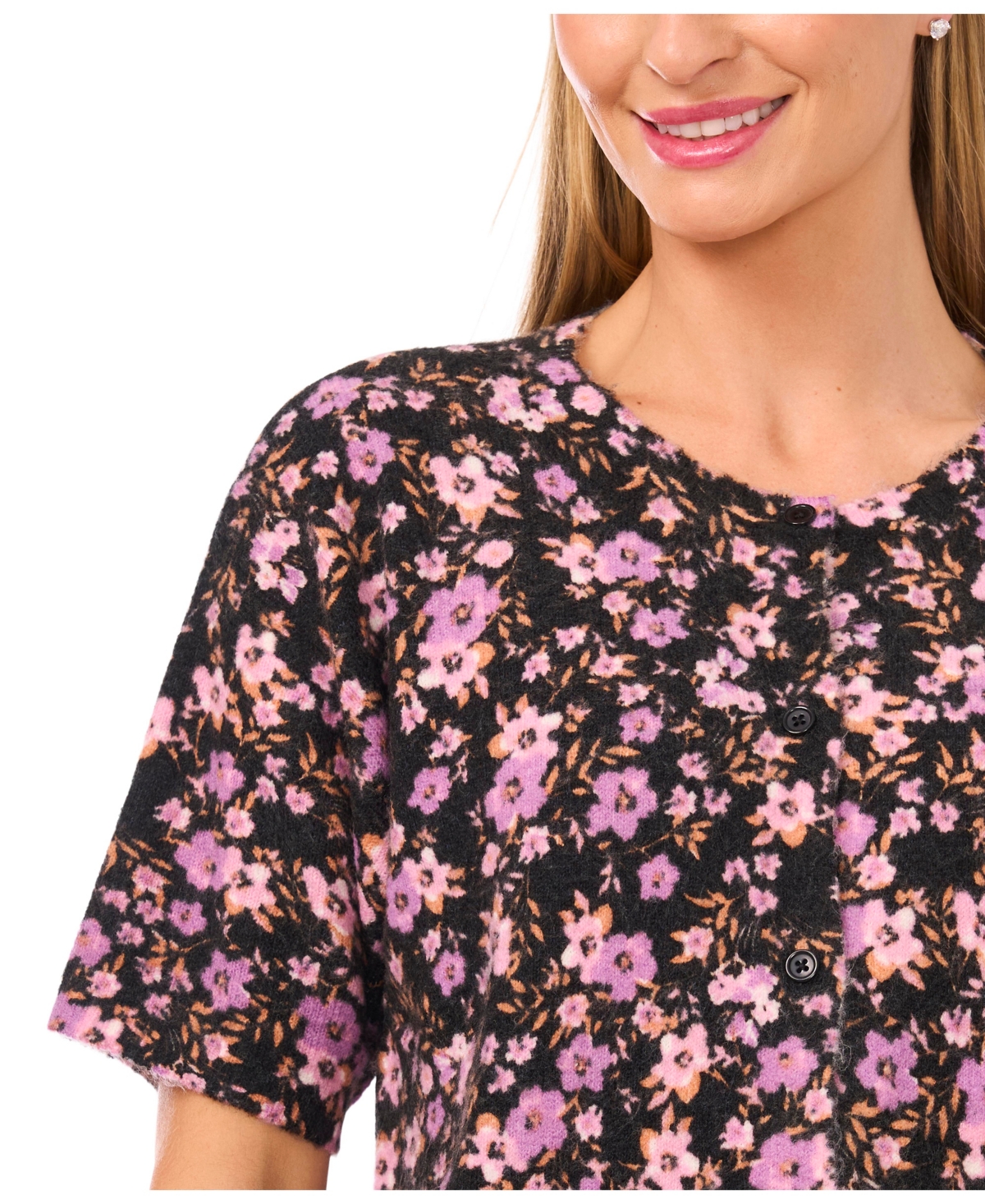 Cece Women's Floral Print Short Sleeve Cardigan In Pink