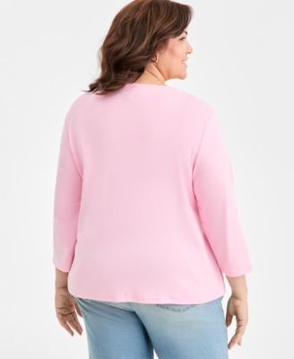 Plus Size 3/4-Sleeve Cotton Henley Top, Macy's Exclusive 