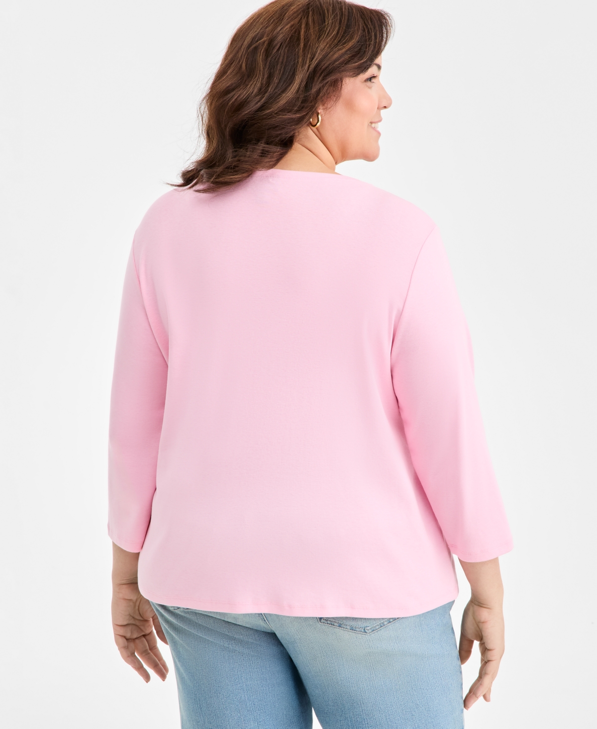 Style & Co Plus 3/4-Sleeve Cotton Henley Top