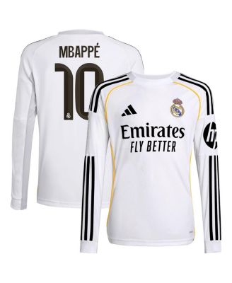adidas - Big Boys and Girls Kylian Mbapp&eacute; White Real Madrid 2025/26 Home Replica Long Sleeve Player Jersey