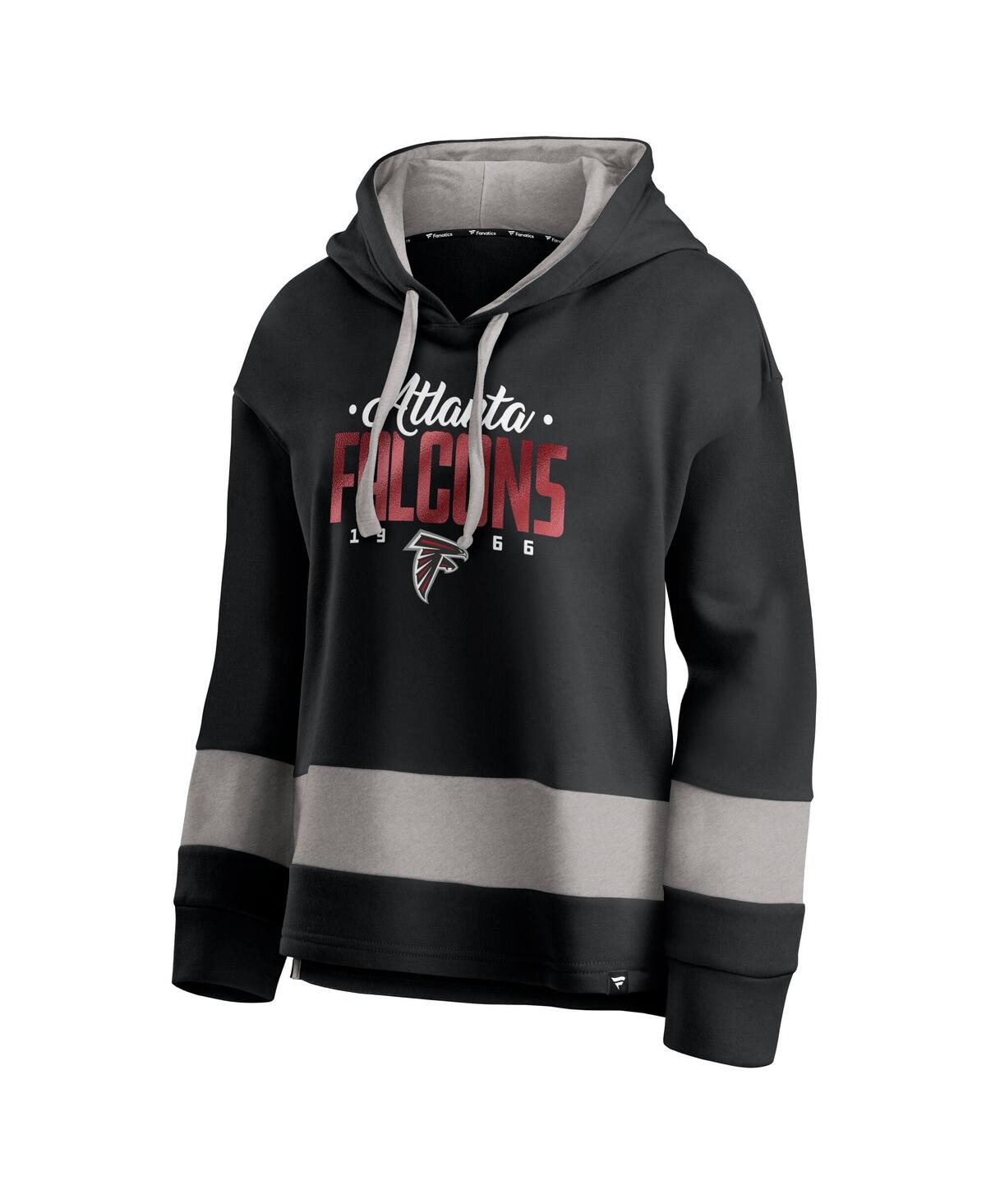 Fanatics Women'sâ Black/gray Atlanta Falcons Huddle Up Fundamental Fleece Color Block Pullover Hoodie In Black
