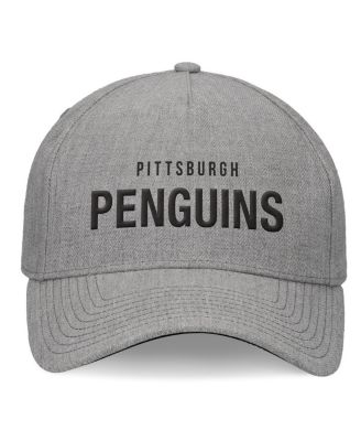 Men's Heather Gray Pittsburgh Penguins Elements A-Frame Leather Strapback Hat