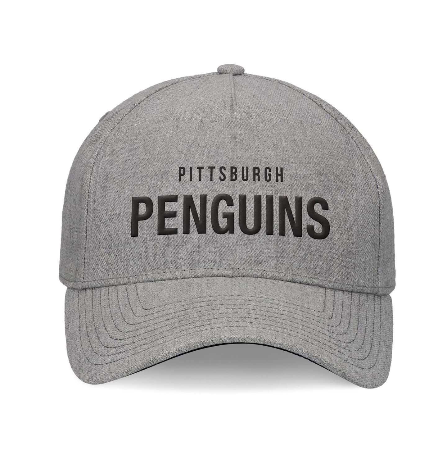 Мужской головной убор Fanatics Heather Gray Pittsburgh Penguins Elements A-Frame Leather Strapback Hat — фото 2