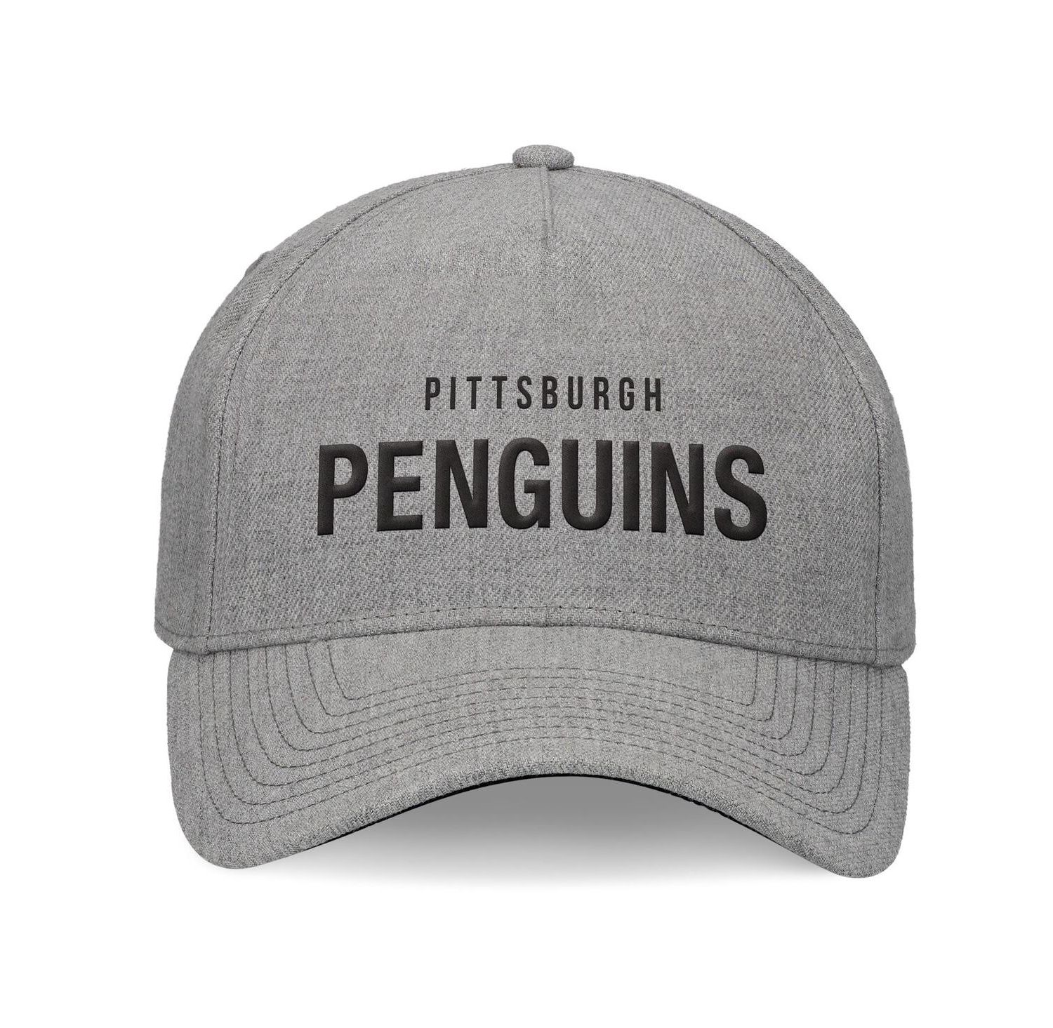 Men's Heather Gray Pittsburgh Penguins Elements A-Frame Leather Strapback Hat