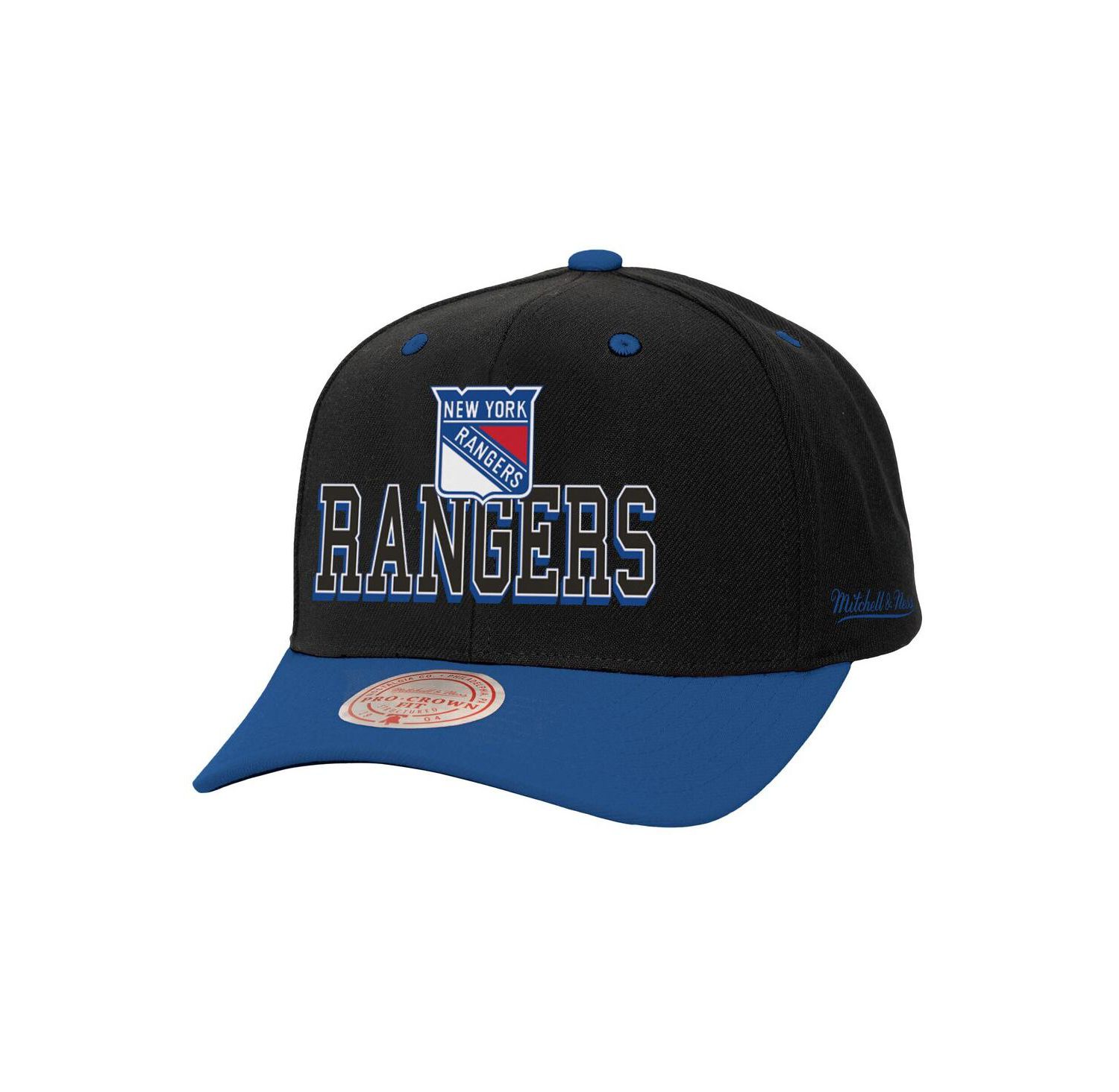 Men's Black/Blue New York Rangers Backside Script 2-Tone Pro Crown Adjustable Hat