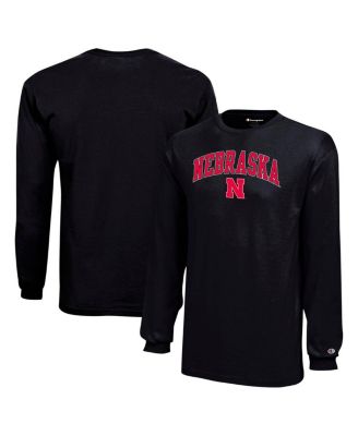 Champion - Big Boys and Girls Black Nebraska Huskers Arch Over Logo Long Sleeve T-Shirt